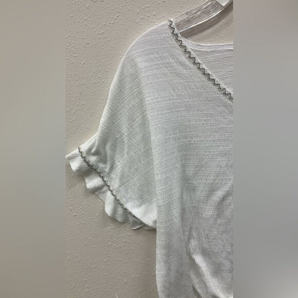 Max Studio embroidered Ruffle Sleeve Tie-Front Top 1X boho coastal cowgirl - Picture 2 of 4